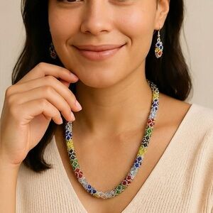 Multicolor Beaded Necklace and Earring Set